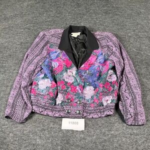 Vintage Pierre Lamonte Jacket Womens 12 Purple Lined Floral Notch Lapel Business